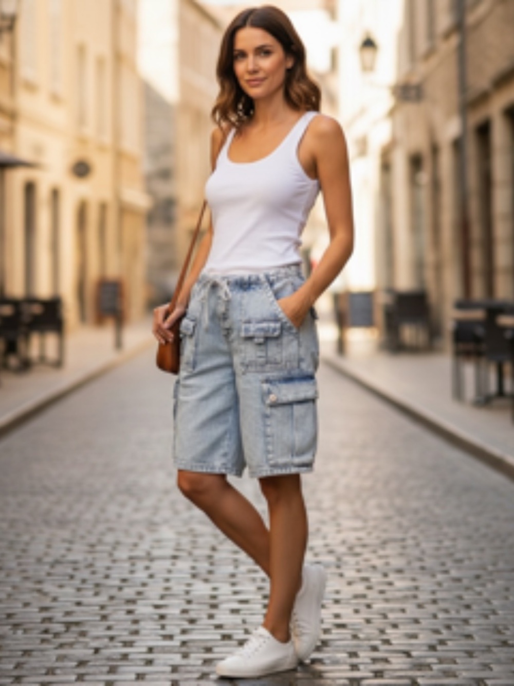 Love Soho Light Blue Jean Cargo Women's Drawstring Zip Sap Shorts Size 1